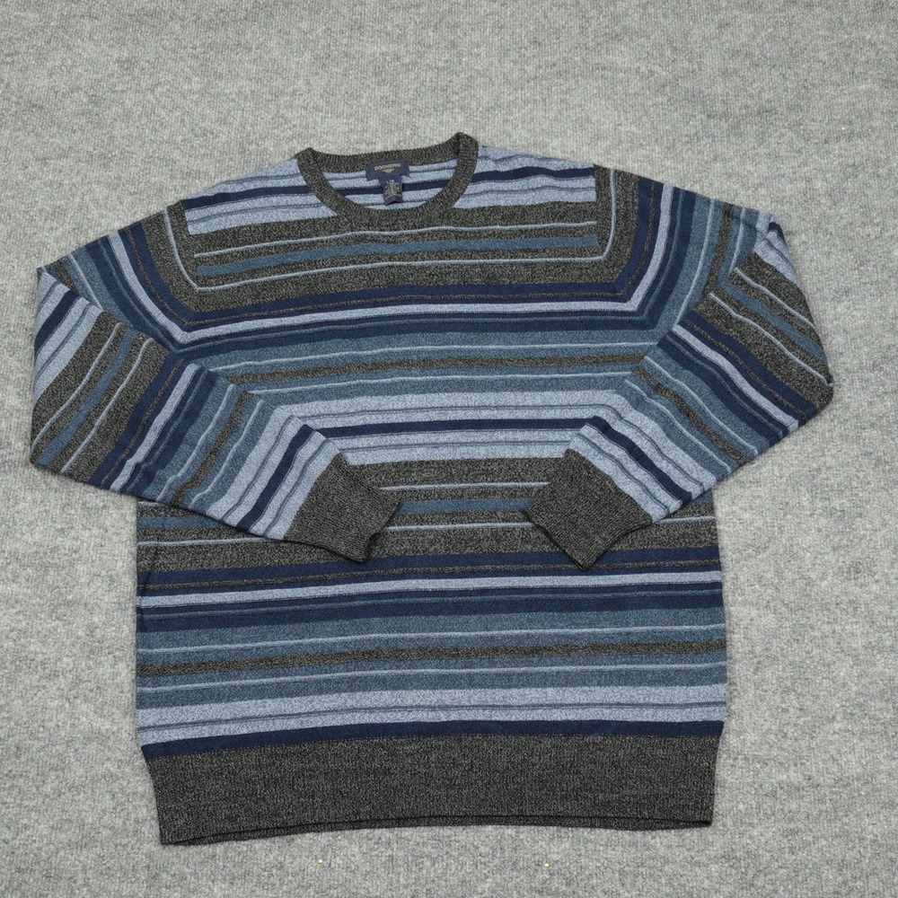 Dockers Sweater Mens Large Blue Grey Striped Crew Neck Long Sleeve Pullover